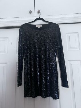 Michael Kors Black Long-Sleeve Sequin Dress